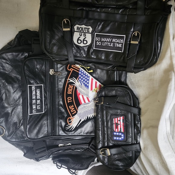 Black Leather Luggage with Route 66 Patch
